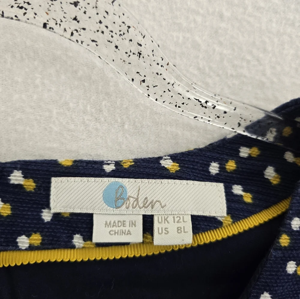 BODEN Navy Blue W/ White&yellow Dots S Sleeve Shift Zip Back Cotton Dress. Sz 8 - Picture 7 of 12